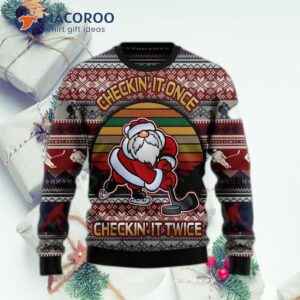 Hockey Checking It Once, Twice, Ugly Christmas Sweater