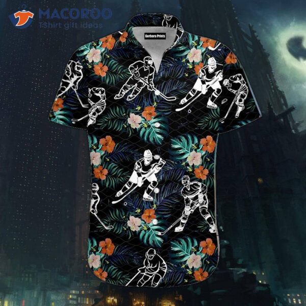 Hockey-themed Black Hawaiian Shirts