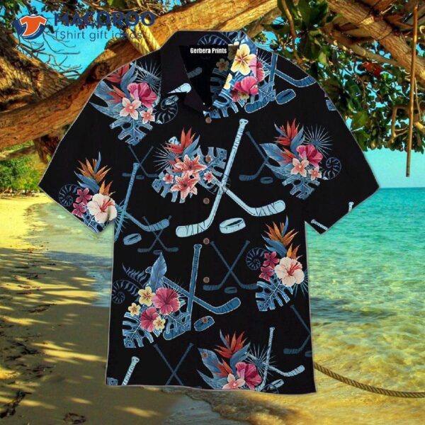 Hockey Tropical Black Hawaiian Shirts