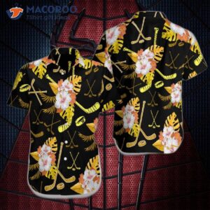 hockey tropical puck hawaiian shirts 0