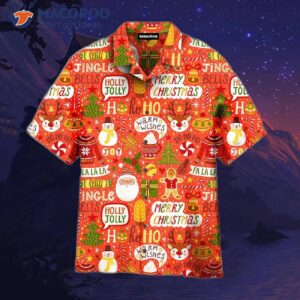 “holly, Jolly Best Wishes For A Wonderful Holiday Pattern Of Red Hawaiian Shirts!”