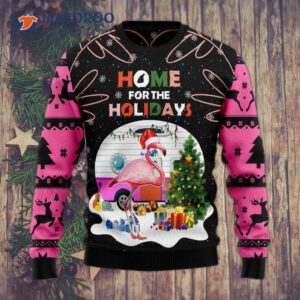 Home For The Holidays Flamingo Ugly Christmas Sweater