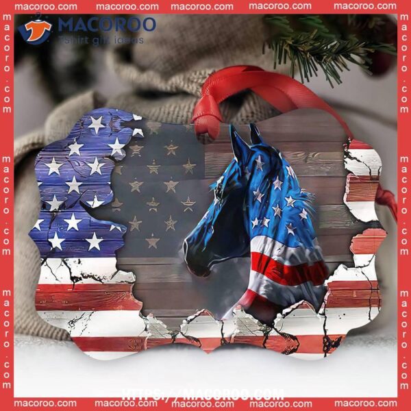 Horse American Flag Lover Metal Ornament, Ceramic Horse Ornaments