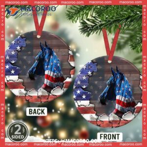 Horse American Flag Style Circle Ceramic Ornament, Horse Ornaments For Christmas Tree