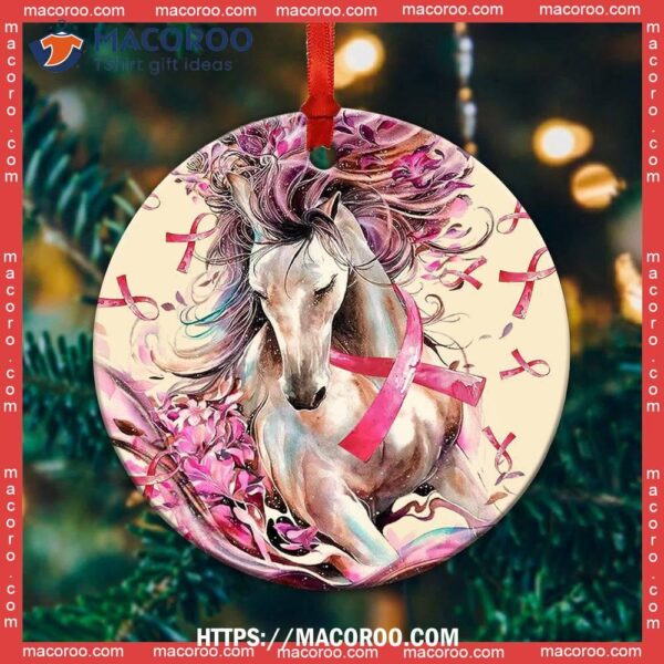 Horse Breast Cancer Lover Circle Ceramic Ornament, Horse Ornaments For Christmas Tree