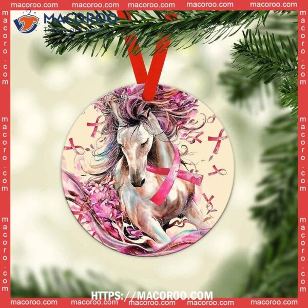 Horse Breast Cancer Lover Circle Ceramic Ornament, Horse Ornaments For Christmas Tree