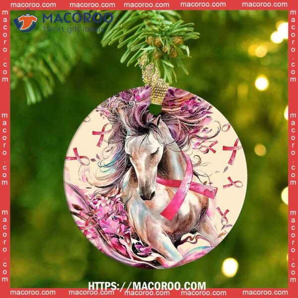 Horse Breast Cancer Lover Circle Ceramic Ornament, Horse Ornaments For Christmas Tree