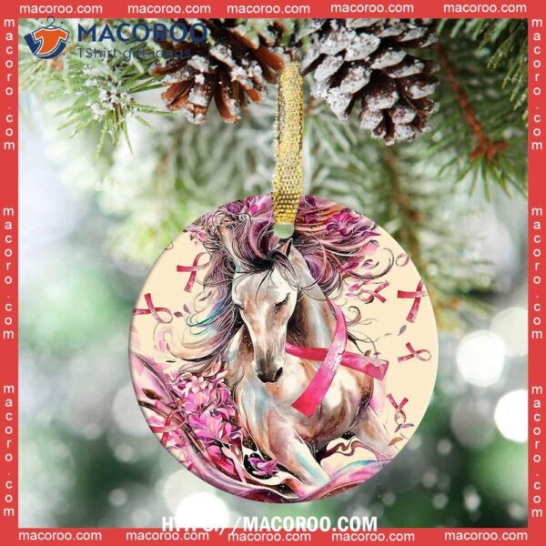 Horse Breast Cancer Lover Circle Ceramic Ornament, Horse Ornaments For Christmas Tree