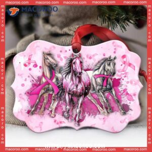 Horse Breast Cancer Lover Metal Ornament, Horse Ornaments For Christmas Tree