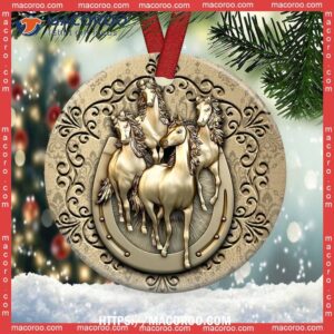 Horse Bronze Happier Style Circle Ceramic Ornament, Custom Horse Ornaments