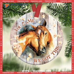 horse couple wood style circle ornament custom horse ornaments 0