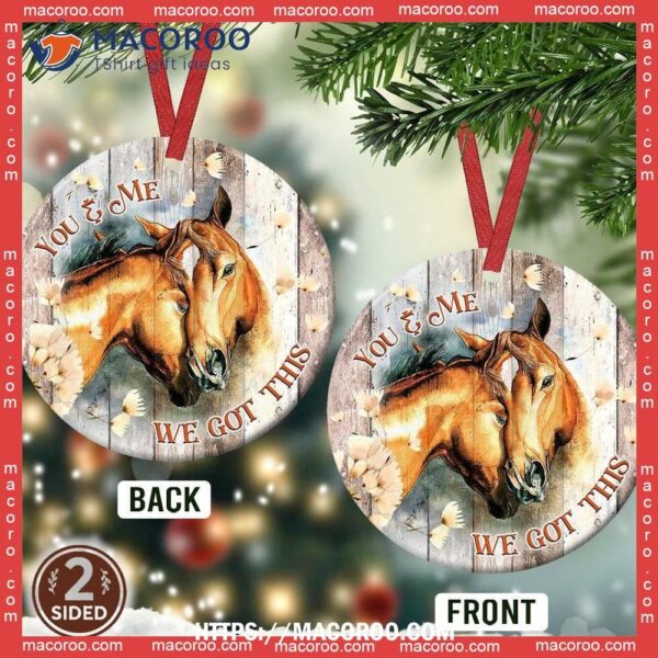 Horse Couple Wood Circle Ceramic Ornament, Custom Horse Ornaments