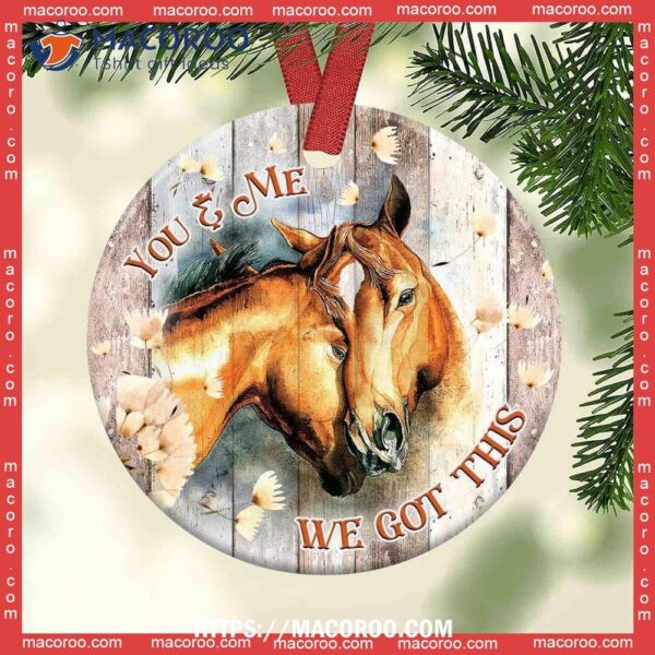 Horse Couple Wood Circle Ceramic Ornament, Custom Horse Ornaments