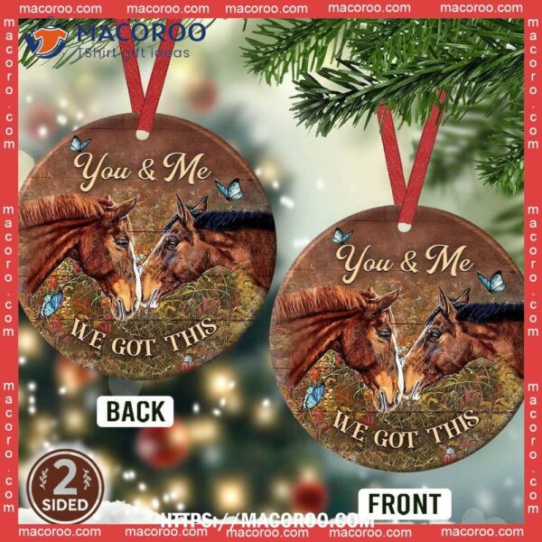 Horse Couple You And Me Butterfly Circle Ceramic Ornament, Ceramic Horse Ornaments