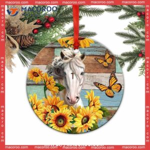 horse faith love sunflower circle ceramic ornament white horse ornament 0