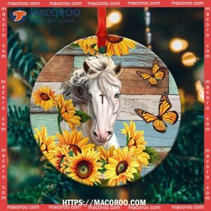 horse faith love sunflower circle ceramic ornament white horse ornament 2