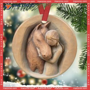 Horse Couple Wood Circle Ceramic Ornament, Custom Horse Ornaments