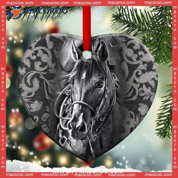 Horse In Strong Life Heart Ceramic Ornament, Horse Ornaments For Christmas Tree