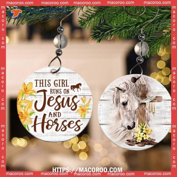 Horse Jesus This Girl Like It Circle Ceramic Ornament, Rocking Horse Ornament