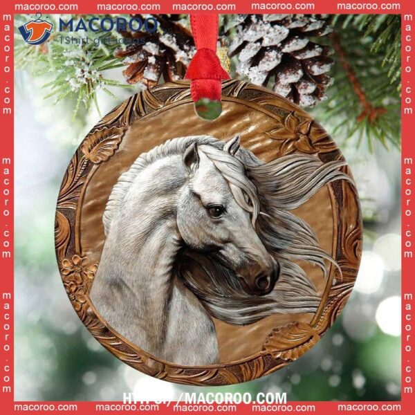Horse Leather So Cool Circle Ceramic Ornament, White Horse Ornament