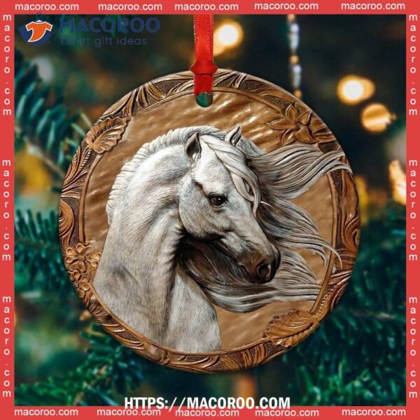 Horse Leather So Cool Circle Ceramic Ornament, White Horse Ornament