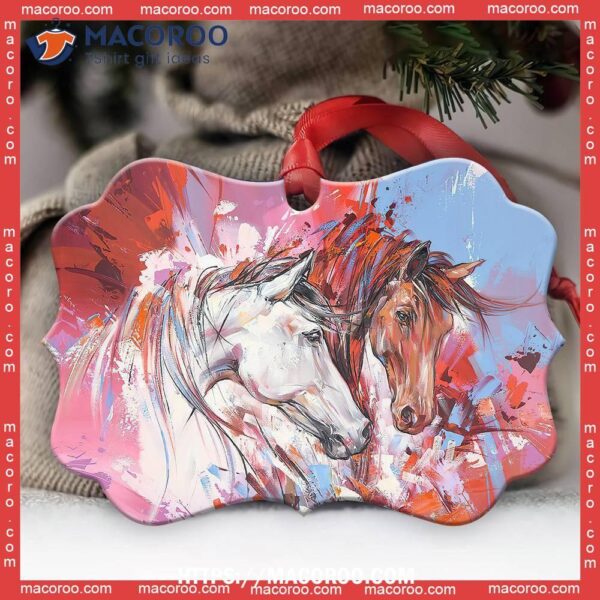 Horse Love Painting Colorful Metal Ornament, Custom Horse Ornaments