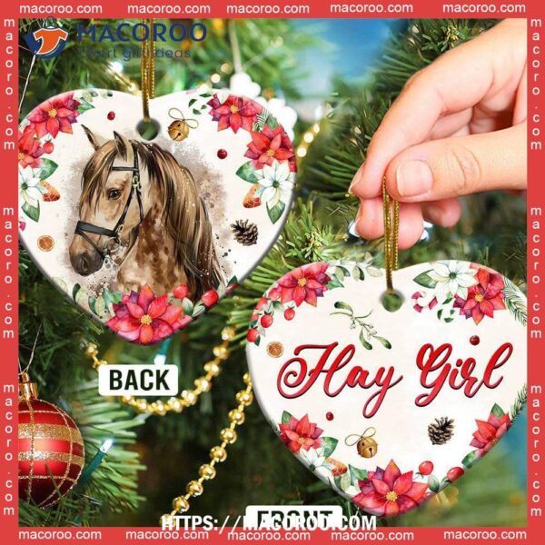 Horse Lover Hay Girl Heart Ceramic Ornament, Ceramic Horse Ornaments