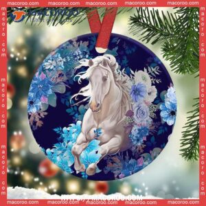 Horse Lover On My Heart Circle Ceramic Ornament, Personalized Horse Ornaments
