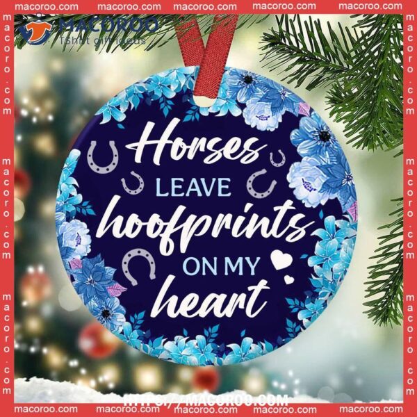 Horse Lover On My Heart Circle Ceramic Ornament, Personalized Horse Ornaments