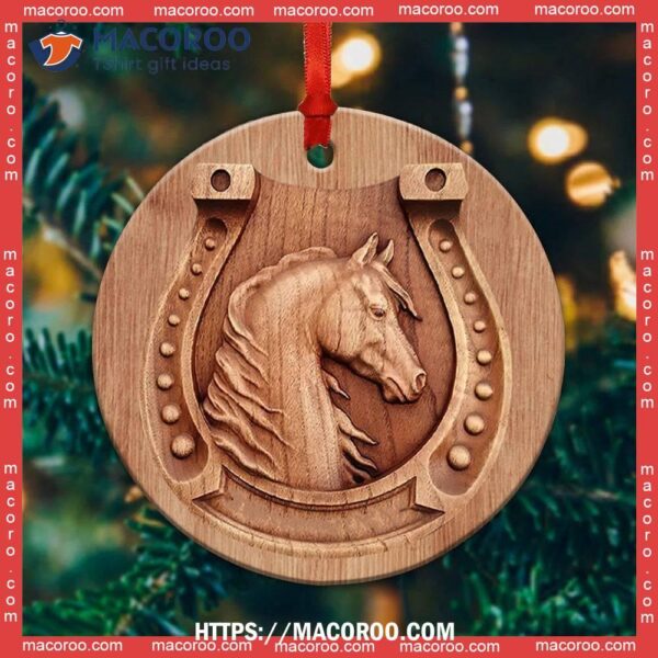 Horse Lover Wood Style Circle Ceramic Ornament, Personalized Horse Ornaments