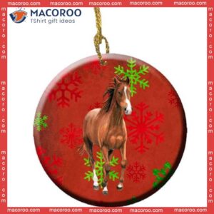 Horse Red Snowflake Christmas Ceramic Ornament