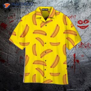 Hot Dog Pattern Hawaiian Shirts On A Yellow Background