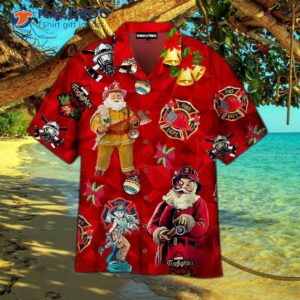 hot firefighter santa claus christmas pattern red hawaiian shirts 0