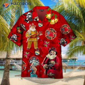 hot firefighter santa claus christmas pattern red hawaiian shirts 1