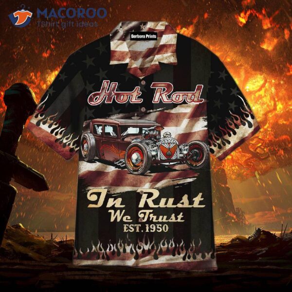 “hot Rods In Rust We Trust: Black Hawaiian Shirts”
