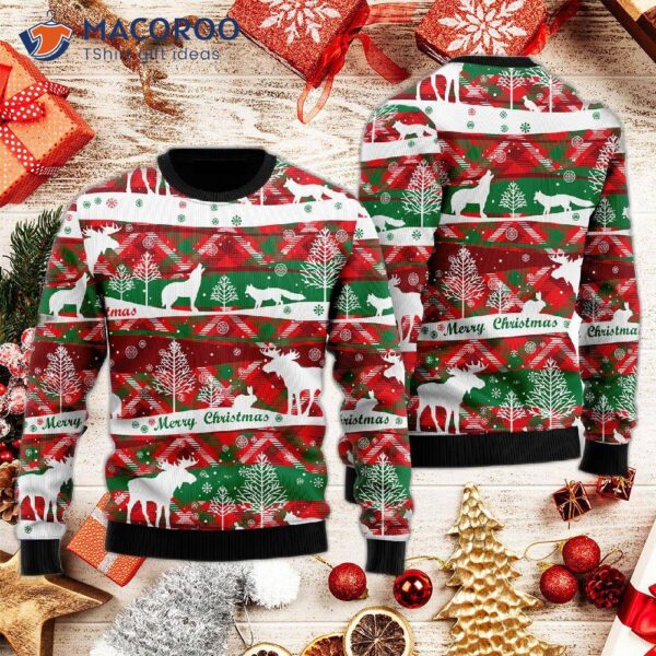 Howling Wolf In Snowy Forest Pattern Ugly Christmas Sweater