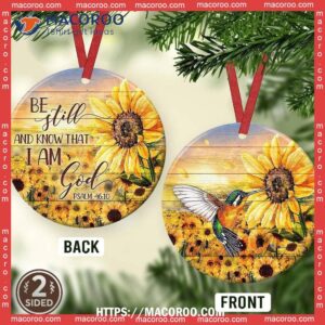 Hummingbird Be Still Faith Sunflower Circle Ceramic Ornament, Diy Hummingbird Ornament