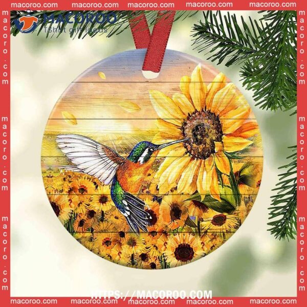 Hummingbird Be Still Faith Sunflower Circle Ceramic Ornament, Diy Hummingbird Ornament