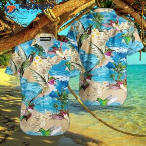 hummingbird blue beach hawaiian shirts 0