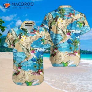 hummingbird blue beach hawaiian shirts 1