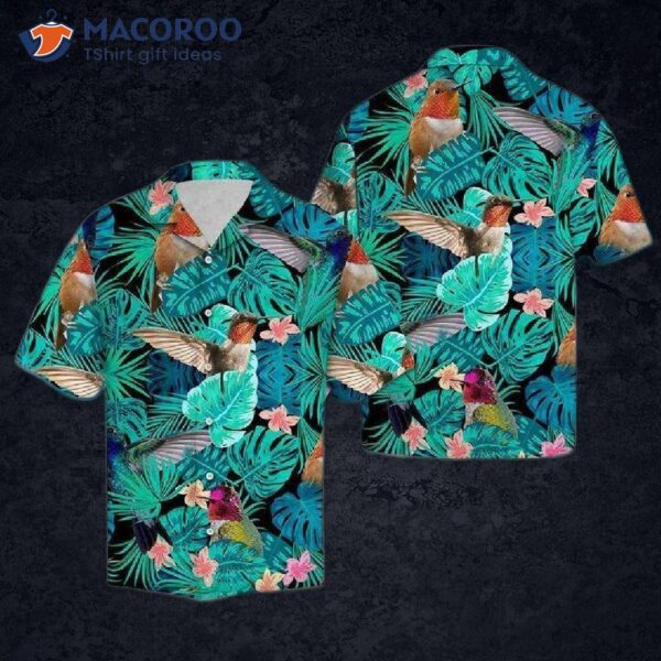 Hummingbird Blue Leaf Hawaiian Shirts