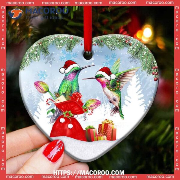 Hummingbird Christmas Give You A Gift Heart Ceramic Ornament, Metal Hummingbird Ornament