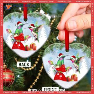 hummingbird christmas give you a gift heart ceramic ornament metal hummingbird ornament 2