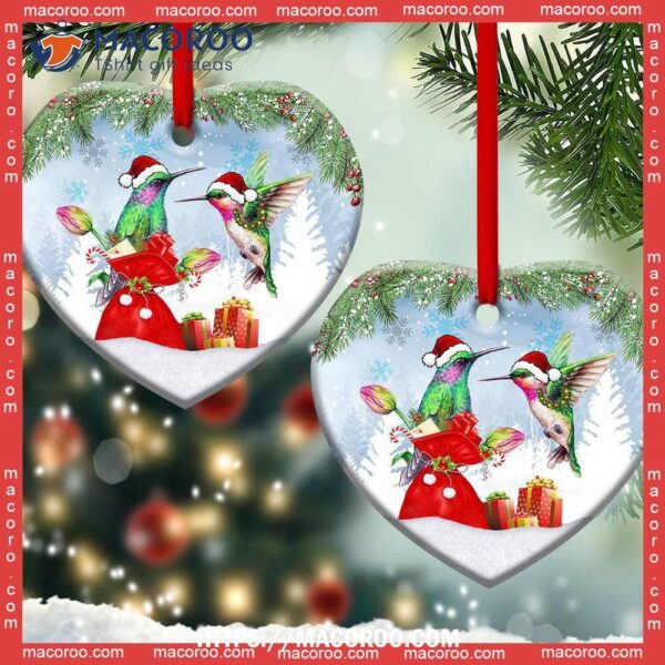 Hummingbird Christmas Give You A Gift Heart Ceramic Ornament, Metal Hummingbird Ornament