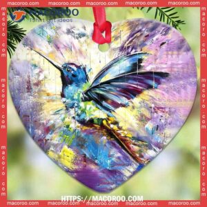 Hummingbird Colorful Love Forest Heart Ceramic Ornament, Hallmark Hummingbird Ornaments