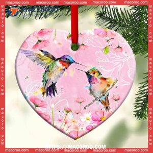 Hummingbird Couple Love Flower Heart Ceramic Ornament, Hummingbird Decorations