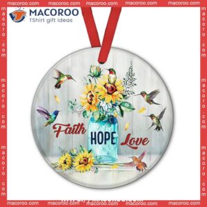 Hummingbird Faith God Hope Circle Ceramic Ornament, Hummingbird Decorations