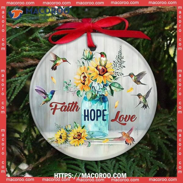 Hummingbird Faith God Hope Circle Ceramic Ornament, Hummingbird Decorations
