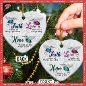 Hummingbird Faith Jewelry Style Heart Ceramic Ornament, Christmas Ornament Hummingbird