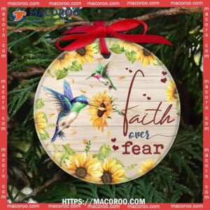 Hummingbird Faith Over Fear Circle Ceramic Ornament, Hummingbird Xmas Ornaments